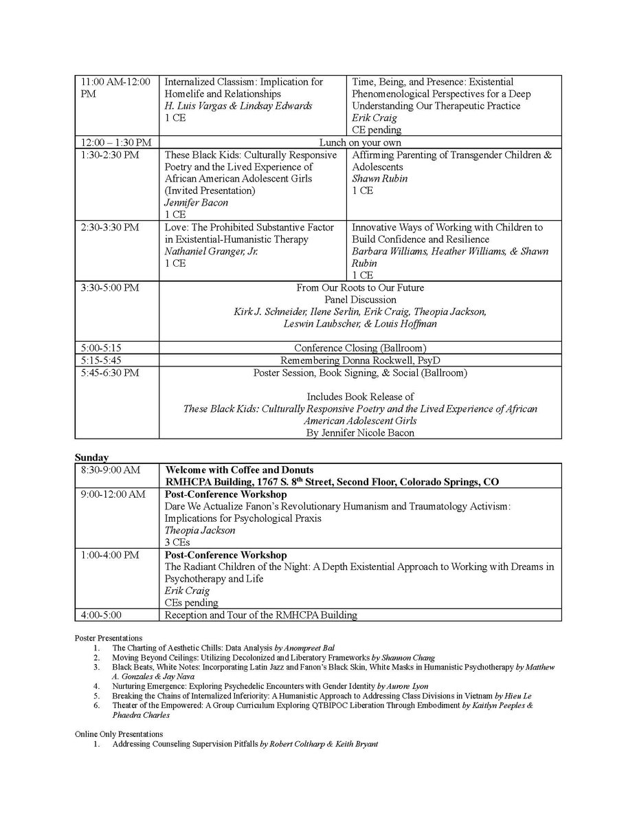 Here's the full schedule for the 7th Annual Rocky Mountain Humanistic Counseling &amp; Psychological Association Conference!! 

Register at eventbrite.com/e/seventh-annu…