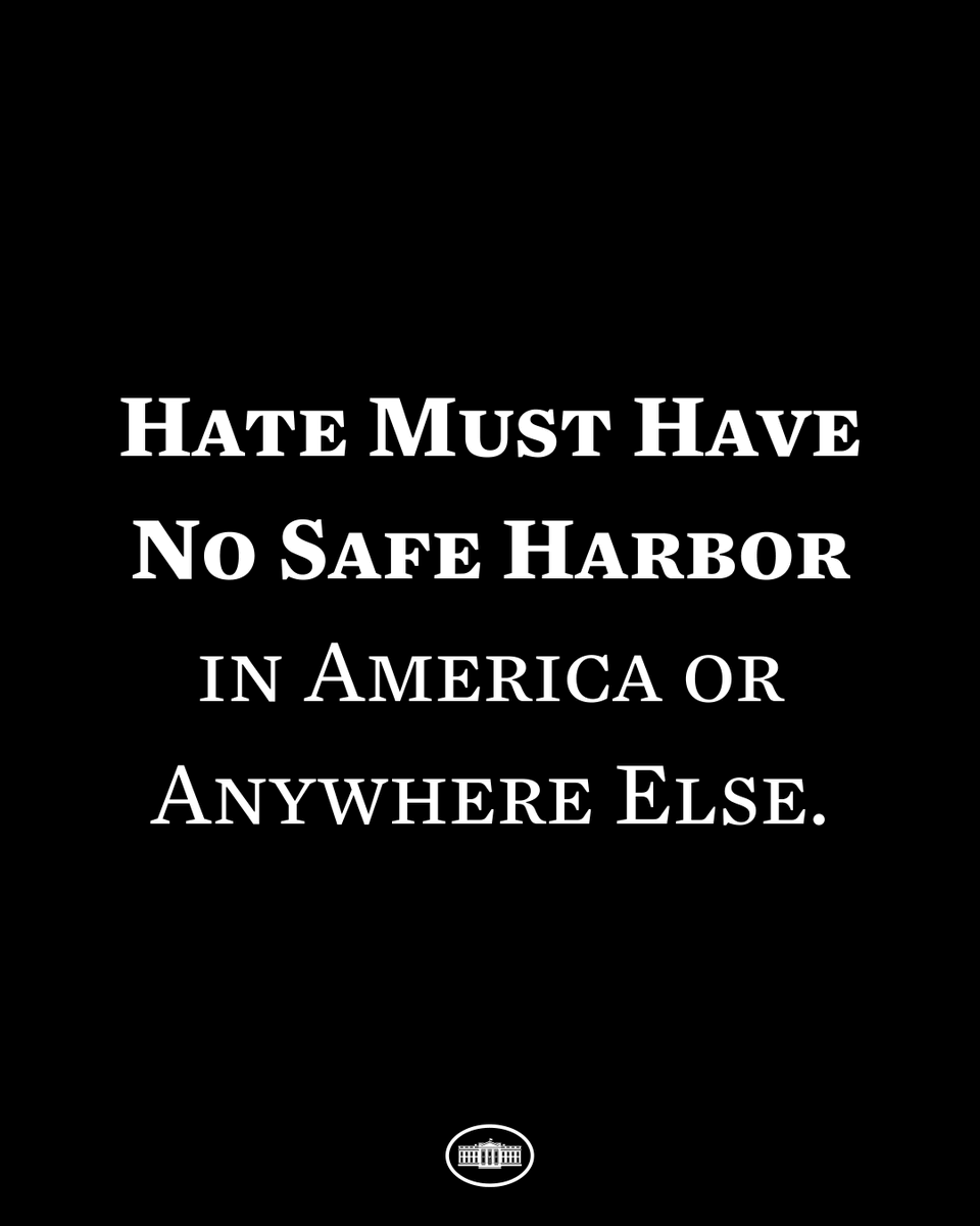 WhiteHouse46's tweet photo. We must stand up to hate wherever it’s found. https://t.co/rvnSf0pzcb