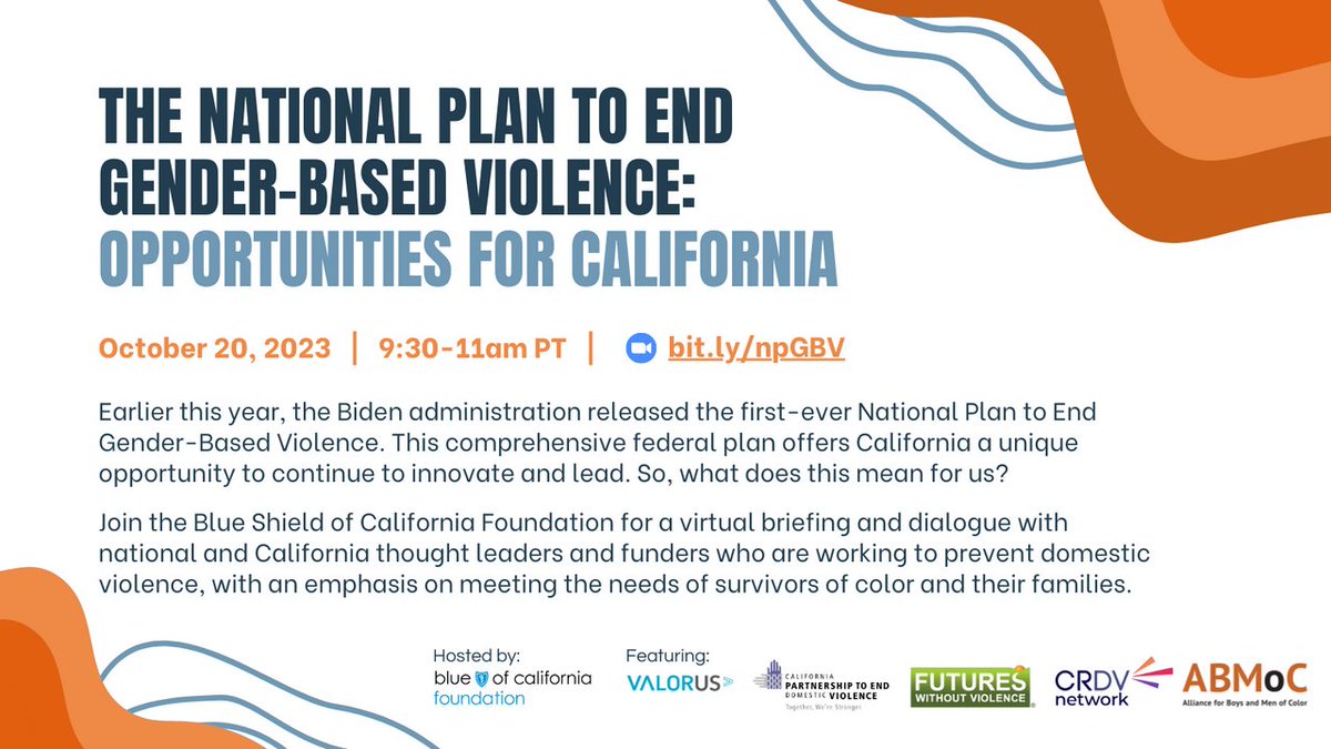 Join <a href="/BlueShieldFound/">Blue Shield of California Foundation</a>, @cpedvcoalition, <a href="/WithoutViolence/">FUTURES</a>, <a href="/CrdvNetwork/">Culturally Responsive Domestic Violence Network</a>, and @Valor_US_ for a virtual dialogue on preventing domestic violence and supporting survivors of color.

🗓️ Friday, 10/20, 9:30am-11am PT 
🔗 RSVP: bit.ly/npGBV