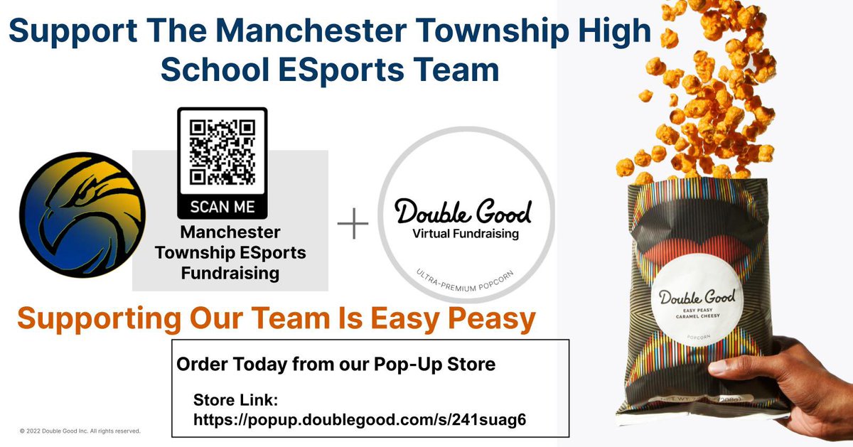 Please support Manchester Twp High School ESports in our DoubleGood Popcorn Fundraiser. Our club helps students with a passion for gaming connect with peers, build self esteem, learn teamwork and sportsmanship, and explore future career paths in tech fields. @MTHS_Sports