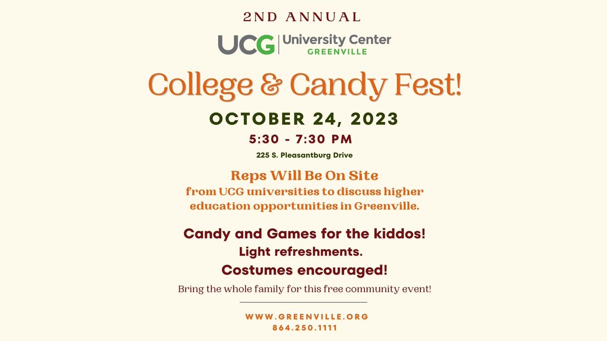 It's happening AGAIN! Our 2nd Annual College &amp; Candy Fest! Bring the kids, and let them have some fun while you learn about ways to finish your degree! 75+ degree options! greenville.org😀