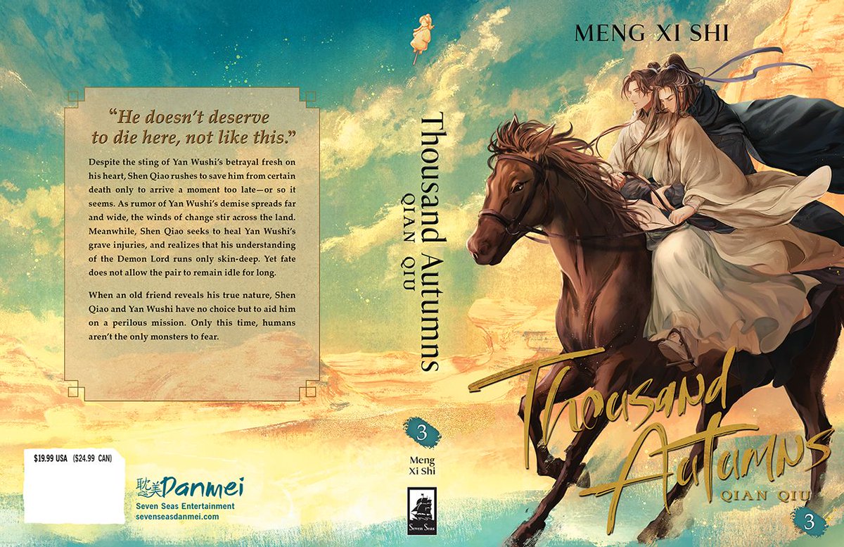 New #danmei cover reveal! ! 🍂 THOUSAND AUTUMNS: QIAN QIU (NOVEL) Vol. 3 by Meng Xi Shi, with gorgeous art by <a href="/mimominamo/">🧧Mimo🐺🦌🍆🍑🌟H25-26 #CA10_2days</a>! Available in English print/digital in January 2024. #ThousandAutumns #QianQiu #SevenSeasDanmei

Pre-order now:
sevenseasdanmei.com/#thousandautum…