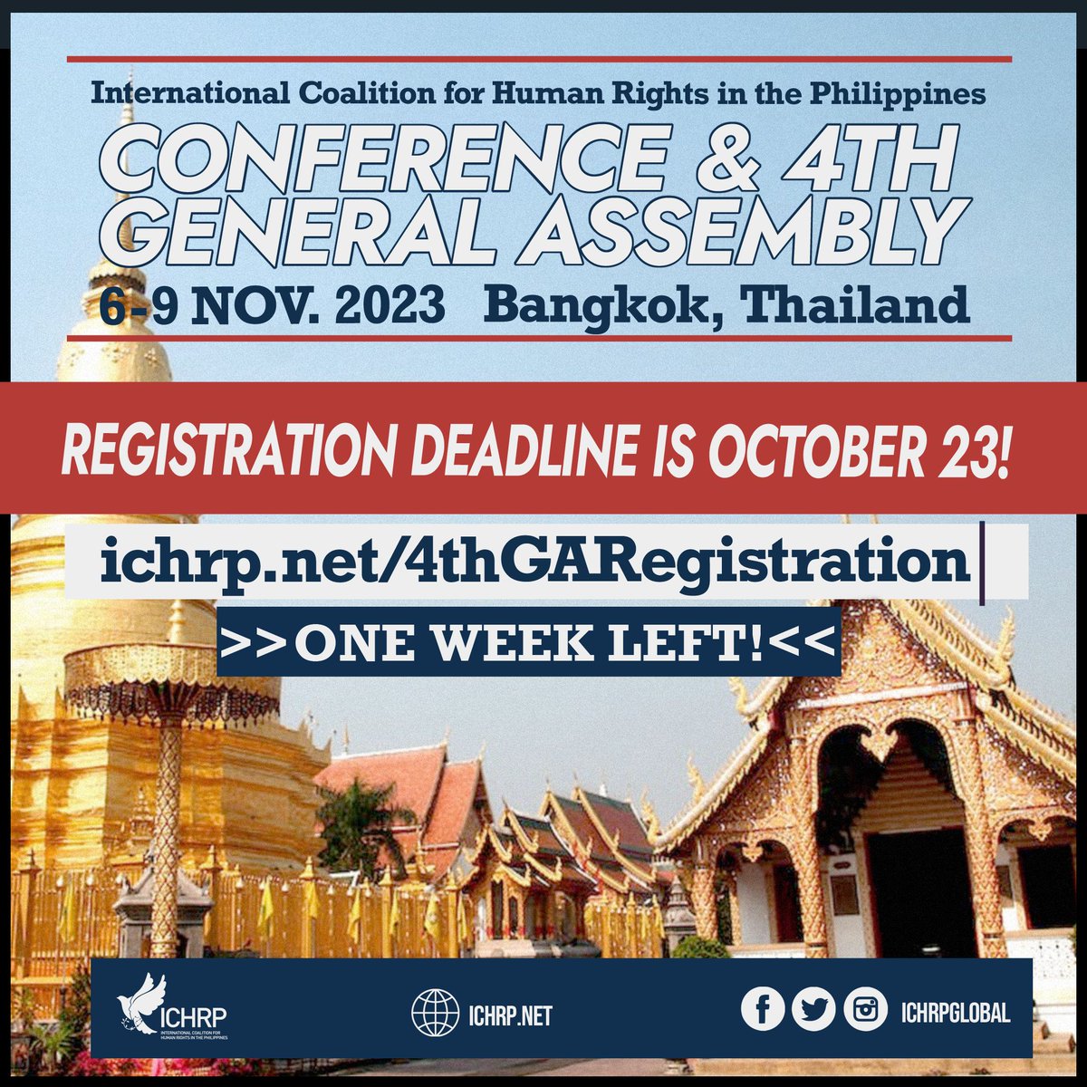 Registration for our upcoming Conference and 4th General Assembly is ending in one week! Register now: ichrp.net/one-week-left-…