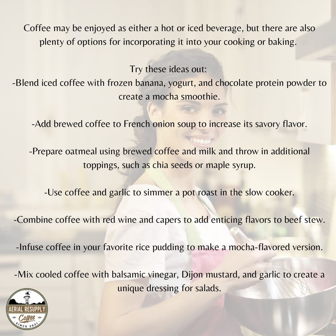 AerialResupply's tweet photo. Ready to do some baking/cooking. Here are some excellent ways to incorporate your favorite flavoring: COFFEE!!
#baking #cooking #flavoring #coffee #coffeelovers #staycaffeinated #supportforward #veterans #militaryspouses #firstresponders #military #logisticswinswars https://t.co/k8C0KNMK9T