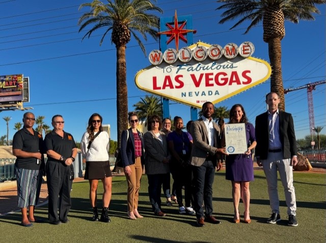 The Welcome to Fabulous Las Vegas sign shines purple today, standing against domestic violence. 💜 #EndDomesticViolence #AwarenessMonth #togetherforbetter