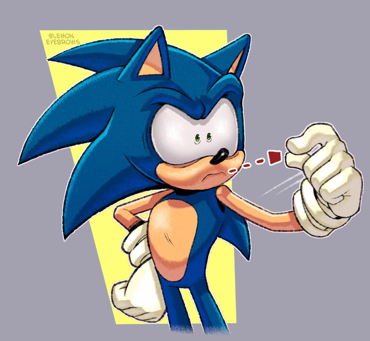 sonic the hedgehog 1boy male focus solo gloves green eyes furry male hand on hip  illustration images