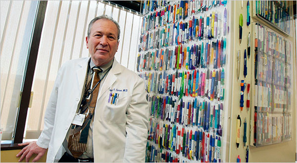 Inversionism's tweet photo. This is Dr. Jeffrey Caren's 1200+ pen collection that he amassed over 6 years of pharmaceutical reps coming to his office to try and get him to prescribe their drugs. 

How many doctors out there do you think are prescribing the most safe and effective drugs, in comparison to just giving the drugs that provide their practice the most incentives, kickbacks, and profit? What makes a doctor prescribe Prozac over Zoloft?   

This is the dark reality of the American medical system and how impactful pharmaceutical company influence is on your doctor, and subsequently your care.  

There are still good doctors out there with morals, honor, and a spine who resist this pharma influence, but it's rare and you have to work very hard to find them.