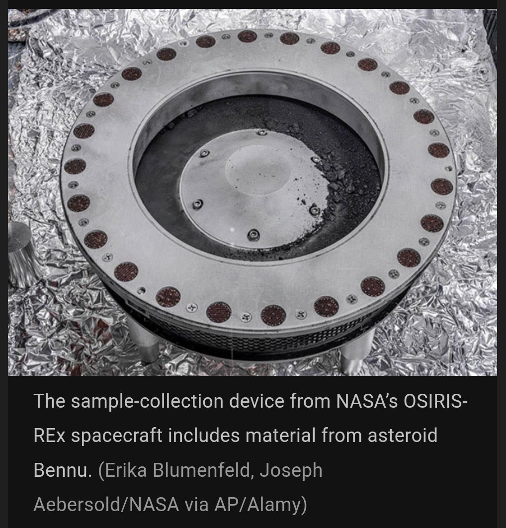 MarianRudnyk's tweet image. Everywhere we look: #LIFE

Organic patches in debri on outside of OSIRIS-REx #Asteroid #Bennu sample canister, under UV, light up like #Xmas tree:

“This thing’s loaded w/organics - is incredible material,” exclaimed #NASA astrobiol Dan Glavin

✨tinyurl.com/5n894tu9

#ufoX
