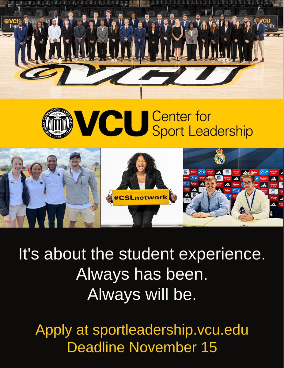 Be part of #CSLnetwork 
Apply now for 2024-25 cohort
sportleadership.vcu.edu 
Please like and share !!