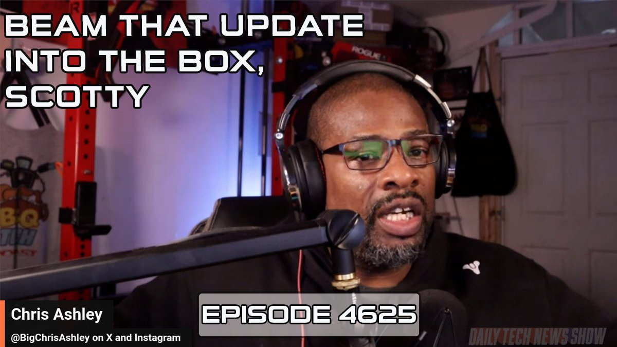 DTNS video for Monday October 16, 2023
“Beam That Update Into the Box, Scotty”
Episode 4625 with <a href="/acedtect/">Tom Merritt</a> <a href="/bigChrisAshley/">Chris Ashley</a> <a href="/jollyroger/">Roger Chang</a> 
Watch here: youtube.com/watch?v=KPQCOs…