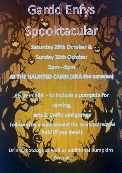 A big Thank you to everyone who came along to Gardd Enfys this Afternoon to be creative with us ~ We only have 1 Spooky Session left but we have our SPOOKTACULAR HALLOWEEN EVENT in the Half Term It's going to be FANG-TASTIC 
See you all back next week for our Garden Ghost Session