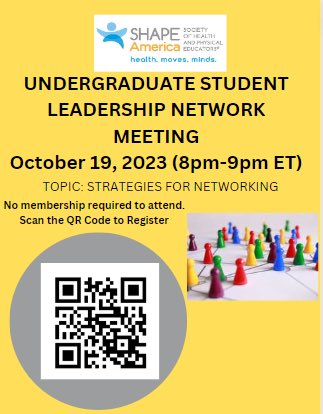 KAHPERD's tweet photo. Undergraduate Student Leadership Network Meeting

Great opportunity for undergraduate students to network with other students across the country. There is one meeting every month. Scan the QR code below for more information and to sign up. https://t.co/vd0Z3BH3Zl