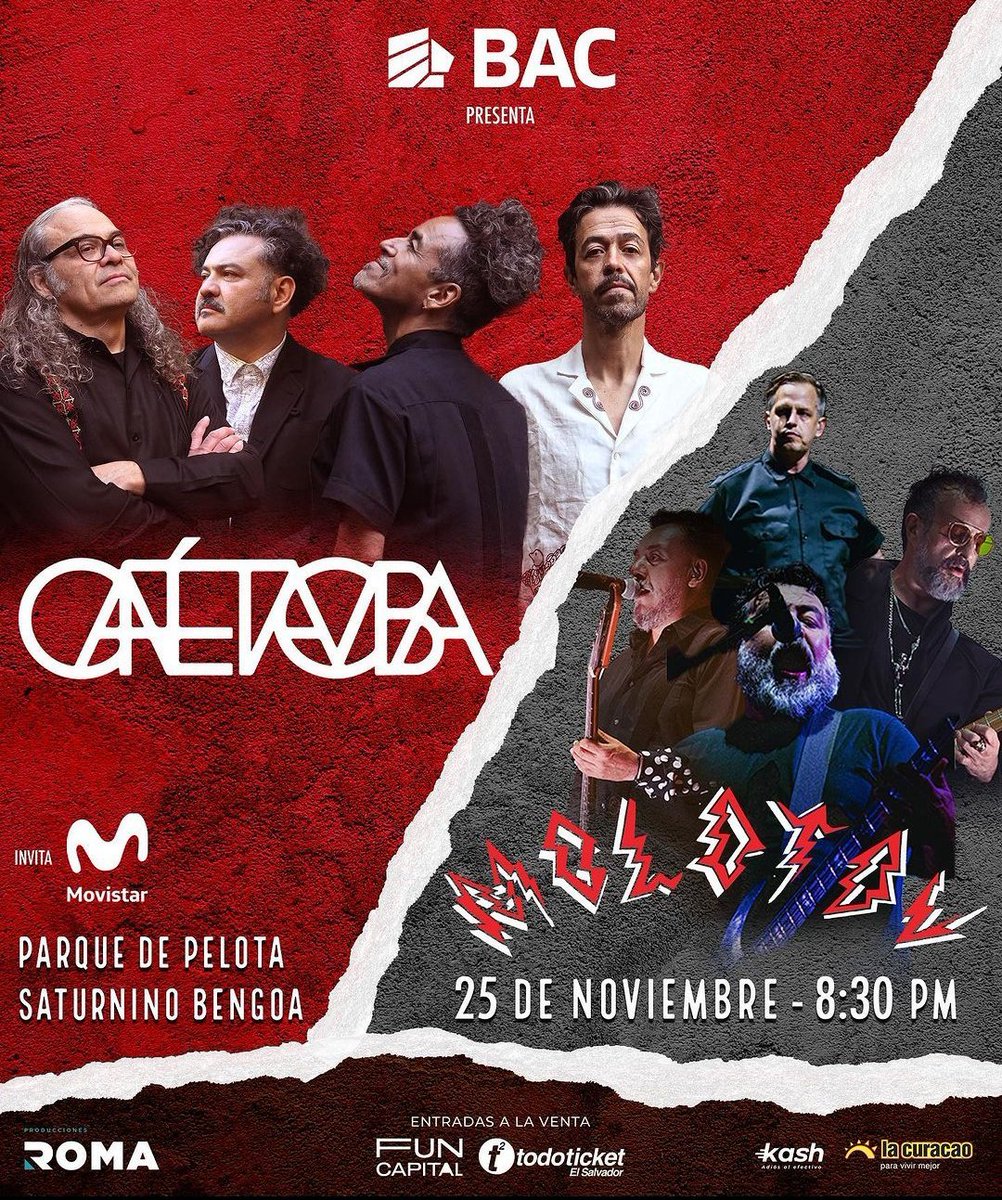 ShowmanSV's tweet photo. Café Tacvba y Molotov juntos este 25 de noviembre en El Salvador 🔥🇸🇻 https://t.co/ViPHhUDjmg