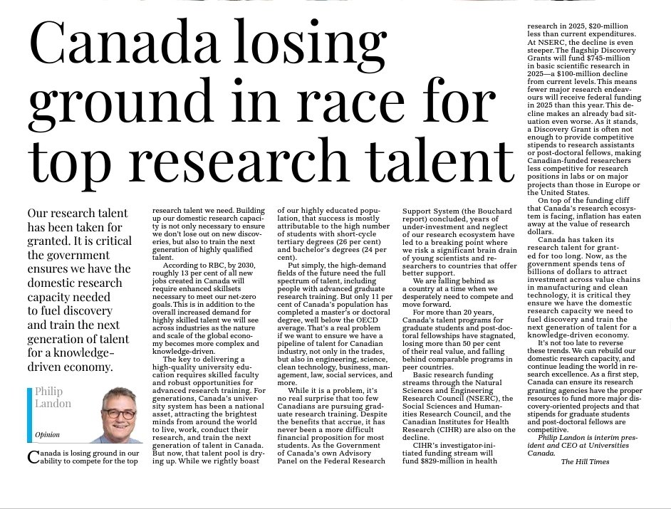 Many good takes on the issue of R&amp;D and Innovation in this issue of <a href="/TheHillTimes/">The Hill Times</a> (with mentions of #BouchardReport and other food for thought) . Nous devons absolument faire plus pour soutenir notre relève en recherche. C'est la condition de notre bien-être et prospérité #polcan