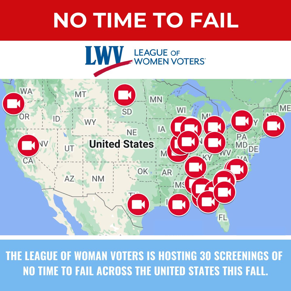 NoTimeToFailDoc's tweet photo. PARTNER SPOTLIGHT: @lwv is hosting 30 Screenings of @Notimetofaildoc across the country this Fall. Visit https://t.co/jB9pjc8l5E to learn more about their organization โค๏ธ ๐ค ๐ #lwv #notimetofail #nonpartisan https://t.co/hMsGkyFOel
