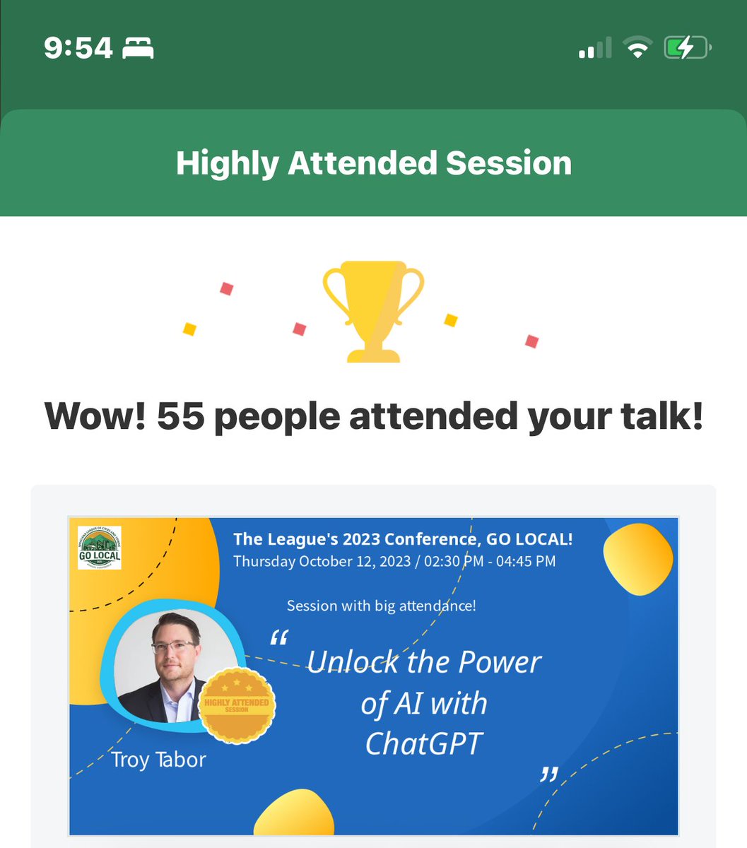 Thank you, <a href="/MontanaLeague/">Montana League of Cities and Towns</a>, for inviting the
<a href="/wsucfe/">WSU Center for Entrepreneurship</a> Center for Entrepreneurship, through the Office of Innovation &amp; New Ventures at
<a href="/WichitaState/">Wichita State</a>, to discuss unlocking the power of AI 
 in organizations! 55 attendeess!  #wichitawins #entrepreneurship #wichitastate