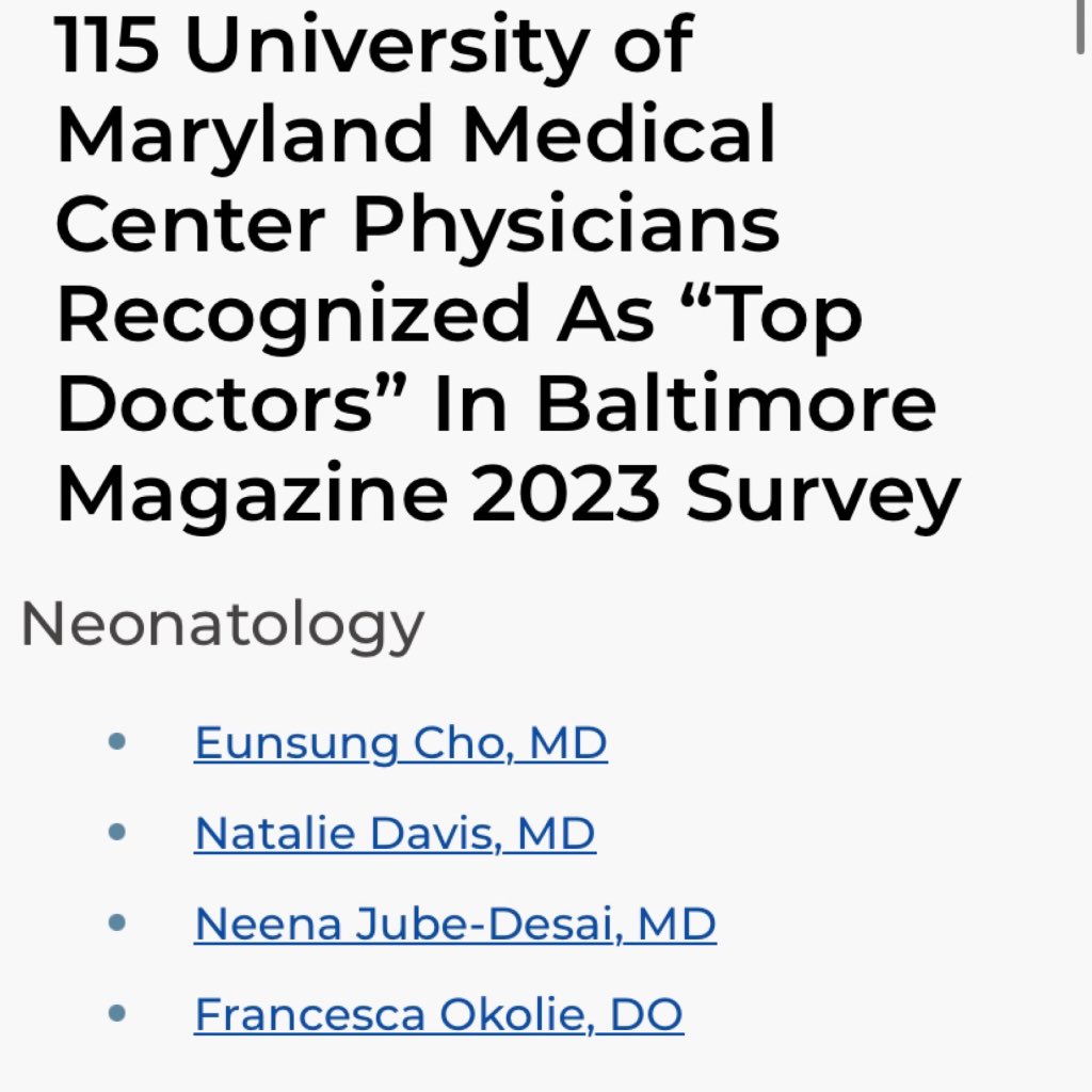 Congrats to my wife @NeenaJubeDesai on being voted a top doc in Neonatology! There’s no doubt the Baltimore area is lucky to have Neena in their NICUs! @UMMC @SJMCTowson