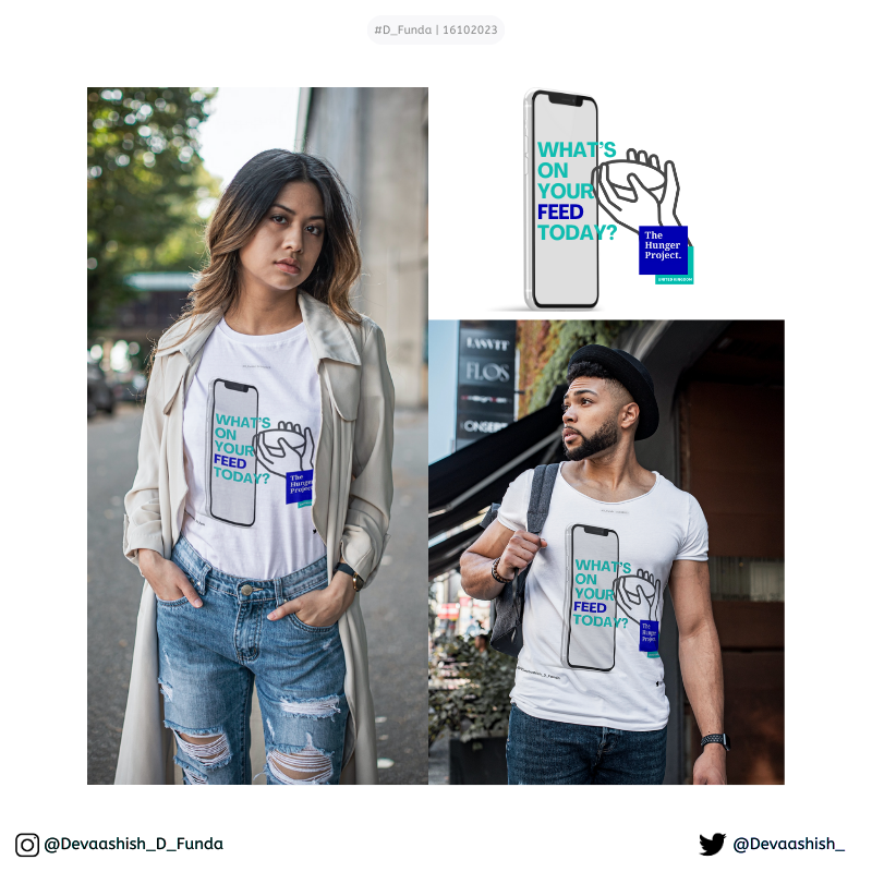 Devaashish_'s tweet photo. 🧵10
#OMB10 x22
-
The last #D_Funda in this thread for @HungerProjectUK!
For a generation that's obsessed with social media,
Here's a t-shirt that asks:
"What's on your FEED today?"
_
#punD #adsD #worDplay #designD #belly #WFD2023 #WorldFoodDay #socialmedia @OneMinuteBriefs https://t.co/8yu4guJRuj