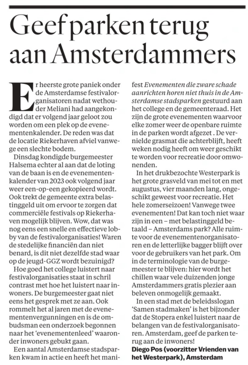 Waarom komt de Stopera alleen op voor de belangen van de festivalorganisatoren?