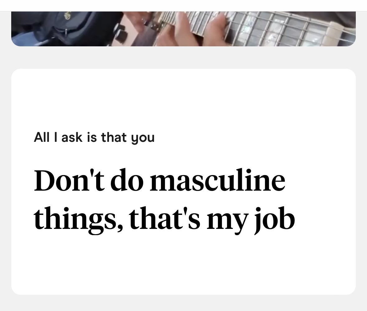 ErinEServey's tweet photo. A real response I saw on Hinge.  Sir, please tell me what “masculine things” are/include??? 

Never swiped left fast enough. https://t.co/io2ucpzvMz