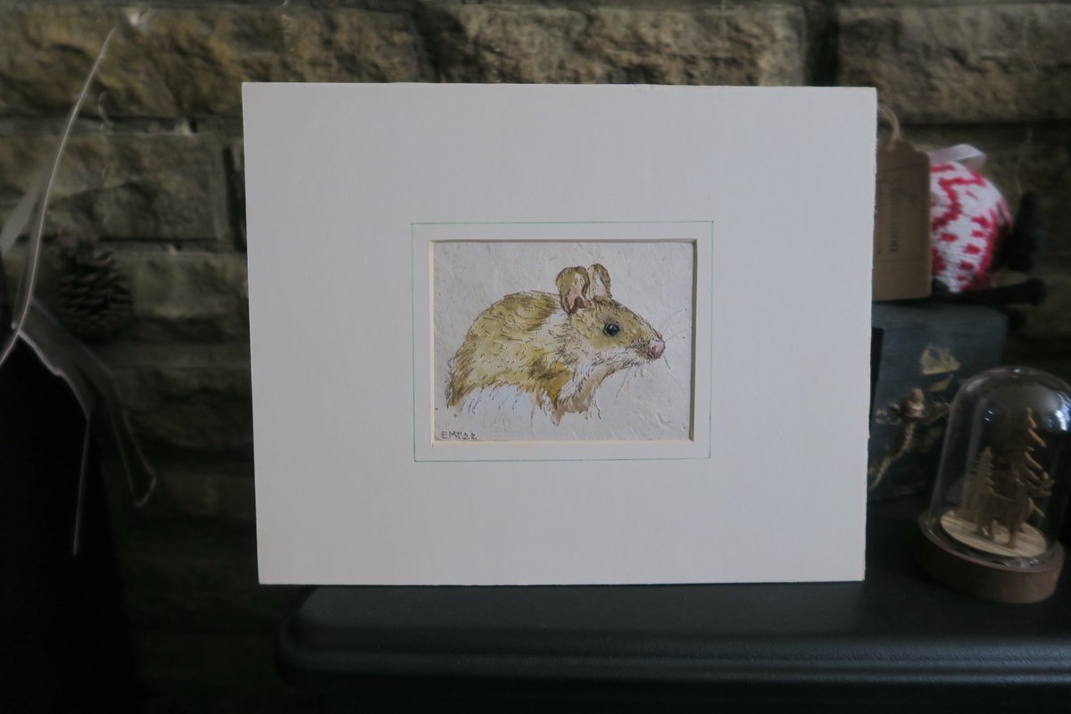 Mouse original mixed media artwork - watercolour painting and stitching. Comes in a cream mount. etsy.com/uk/listing/132… #EarlyBiz #MHHSBD #AnimalArt