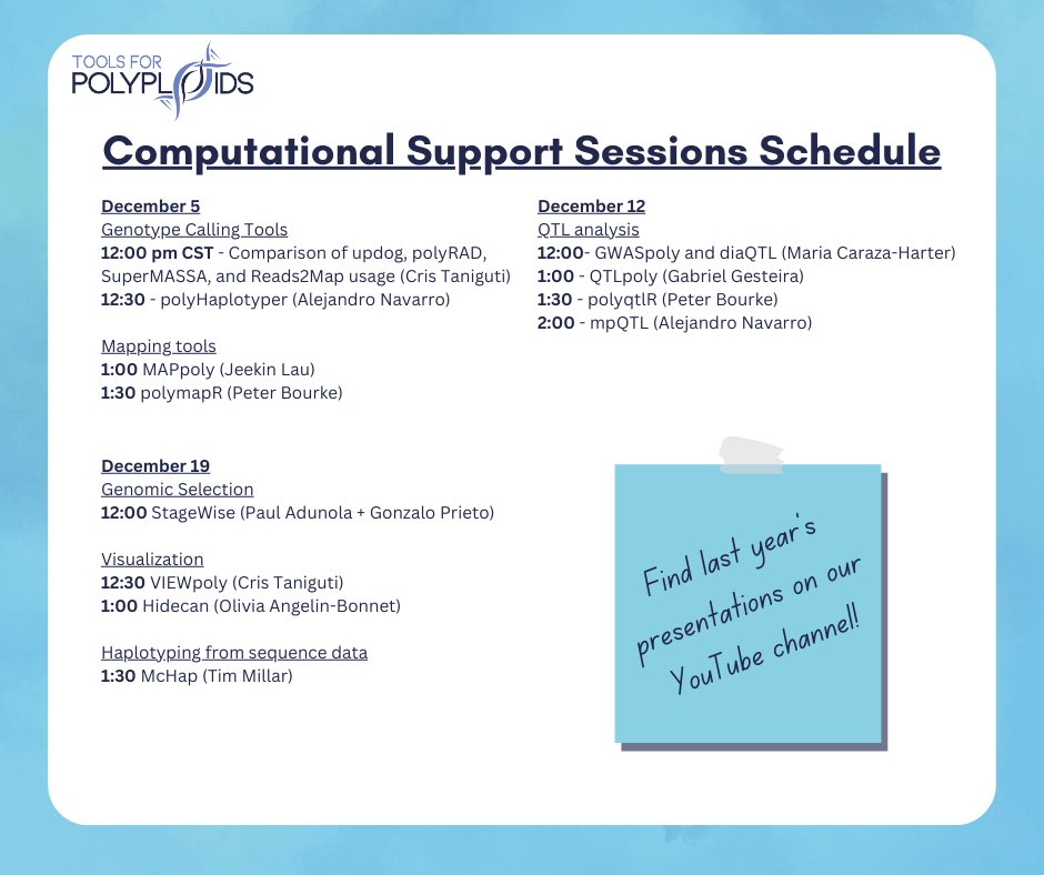 Here is the schedule for our computational support sessions before the 2024 workshop! Need a refresher on some of these topics? You can find all of last year's presentations on our YouTube channel!