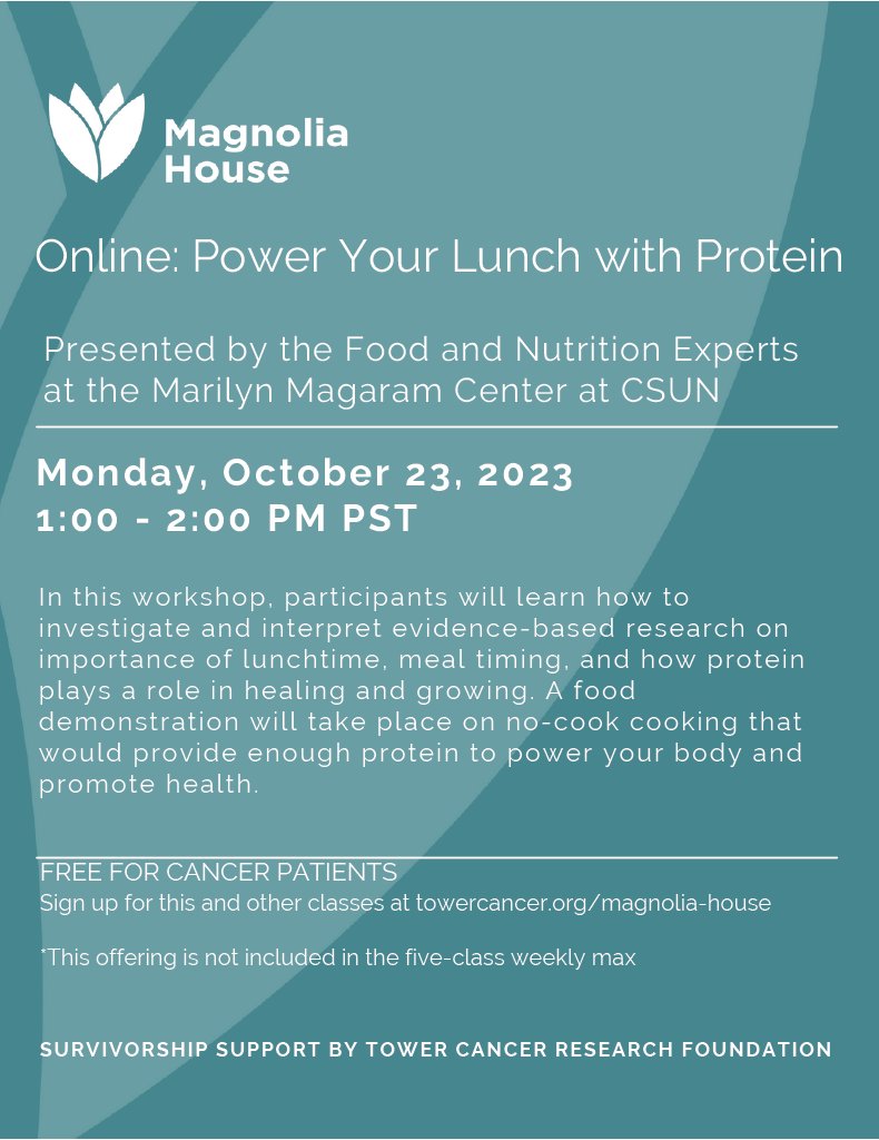"Power Your Lunch with Protein" 
In this workshop, participants will learn how to investigate and interpret evidence-based research on importance of lunchtime, meal timing, and how protein plays a role in healing and growing.
