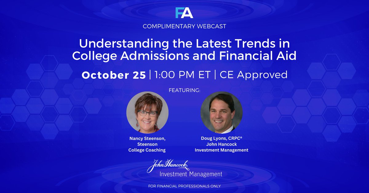 🎓 College Planning 🌟
Join us for a complimentary webcast with college admissions coach, Nancy Steenson. Explore admissions trends, early decision, and FAFSA updates. Earn CE Credits! Register now.bit.ly/48Y7qeM #FinancialAdvisor #CollegePlanning #CECredits
