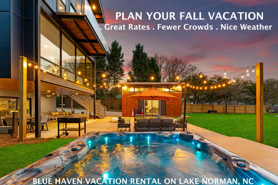 Fall = nice weather, fewer crowds, reduced rates.  What are you waiting for? CHECK THIS PLACE OUT: staylakenorman.com/rentals/blue-h…  #vrbo #airbnb #visitnc #visitnorthcarolina #fallvacation #lakevacation