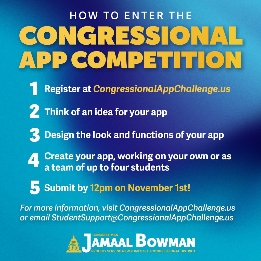 Calling all students! Do you have an idea for an awesome new app? Visit congressionalappchallenge.us to register for the Congressional App Competition today. We can’t wait to see all of your amazing creations! #Congress4CS