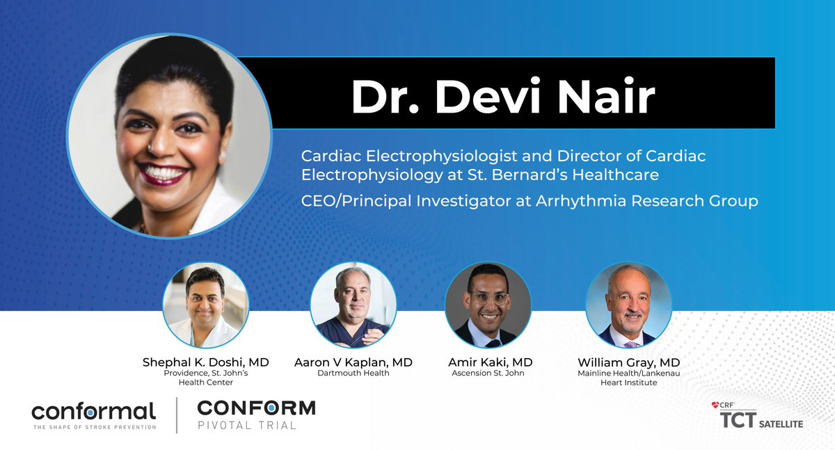We are thrilled to introduce one of the brilliant minds gracing the stage at our Breakfast Symposium at TCT on October 25th from 6:30AM-7:30AM! Meet <a href="/Drdevignair/">Dr. Devi G Nair</a>, Director of Electrophysiology at St. Bernard's.

Check out our schedule at TCT: info.conformalmedical.com/tct2023schedule
#TCT2023