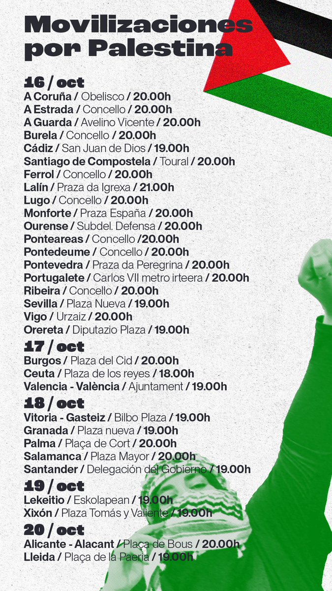 A todos mis seguidores

Os pido que difundais MASIVAMENTE esto: en vuestros Telegram, WhatsApp, estados, redes. Y que acudais, que hagais el esfuerzo por acudir 

Manifestaciones en todo el Estado en apoyo del pueblo palestino y contra el genocidio en Gaza de Israel
