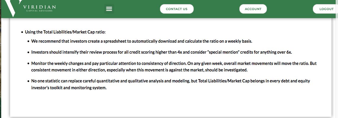 sammyj_19's tweet image. 1/ Viridian Chart of the Week: A Valuable Tool to Track Cannabis Credit Quality

"Monitoring the credit quality...has become critical in the capital-starved environment of 2023...We believe the best single number that an investor can calculate is Total Liabilities/Market Cap."