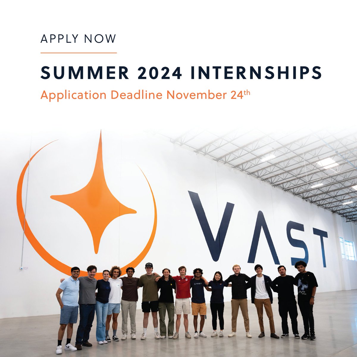 vast's tweet photo. Our Summer 2024 Internship applications are LIVE! Apply now to have the chance to work on the world's first commercial space station which will pave the way for our artificial gravity stations. Applications close November 24. Apply here → https://t.co/WL646qoi9y https://t.co/T3IwIwVLIu