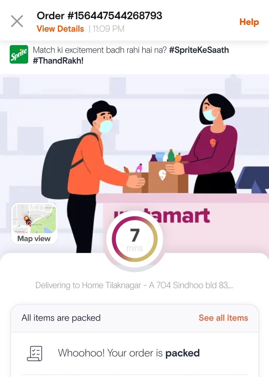 karantw33ts's tweet photo. At 11.09pm I placed an order and 11.17pm was estimated delivery.  It's 11.25pm &amp; 7mins ETA and @Swiggy @SwiggyCares say woo-hoo  your order is packed! Yes instamart I ordered packaged products which are already packed. So shud I pick this up? I am surely faster than u jokers https://t.co/SzcVloSLWs