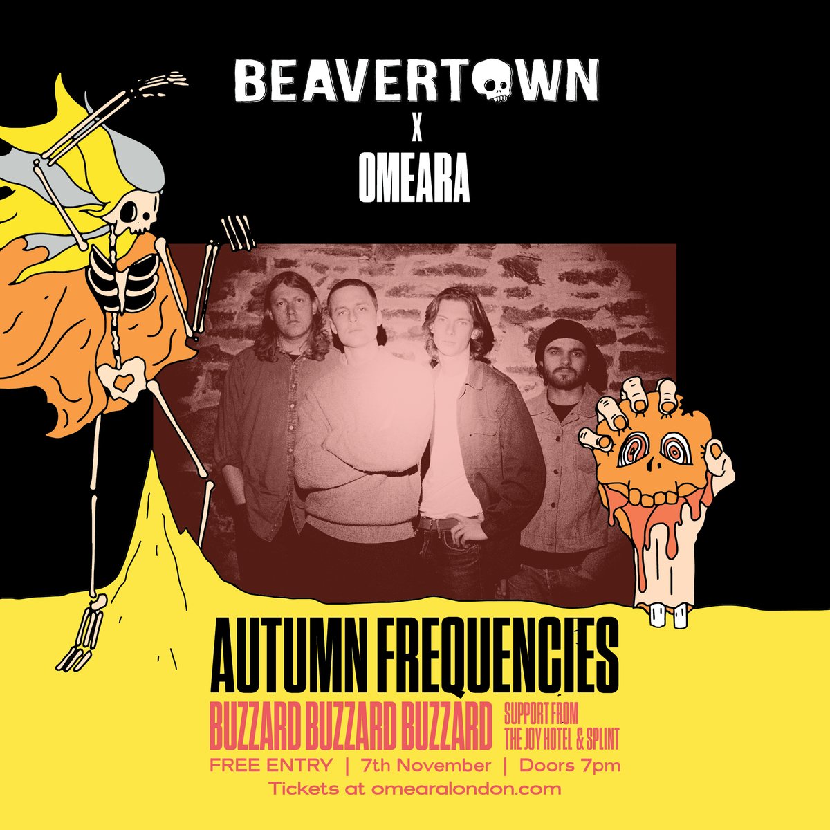 The magical mayhem of @beavertownbeer's Autumn Frequencies is back on 7th Nov 🍂 Our next edition sees a headline set from Cardiff's favourite noise-makers @buzzardbuzzard! Supporting them we have @thejoyhotel and @thisissplint. FREE ENTRY. omearalondon.com/event/beaverto…