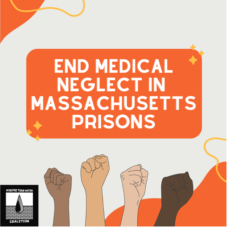DeeperThanWater's tweet photo. This is an urgent moment for medical care for incarcerated people in MA. This fall @MAcorrections will solicit bids from private contractors to provide healthcare for incarcerated folks in the state. Now is our chance to change the terms of that contract (1/x) https://t.co/09eshAwcaI