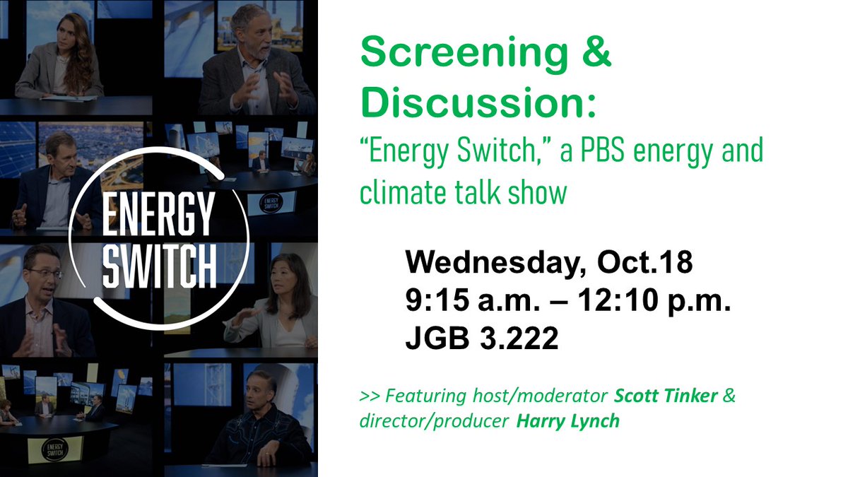 txgeosciences's tweet photo. OCT 18: Join us on Wednesday during #UTFreeSpeechWeek for an event dedicated to fruitful dialogue on hot topics in energy and climate. 🎞️🌎

More info &amp; screening times: https://t.co/4znfyZg2MQ https://t.co/A4xIVP4ORp