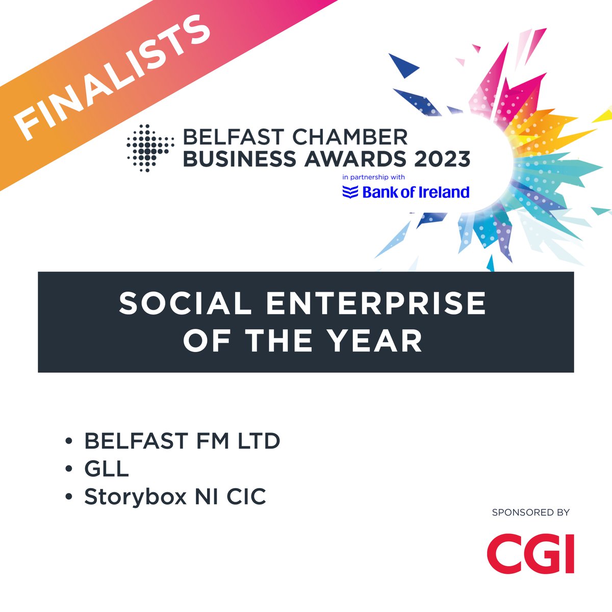 ✅ Sponsored by @CGI_UKNEWS our final category for today is 'SOCIAL ENTERPRISE OF THE YEAR'. Our finalists are: 
• BELFAST FM LTD 
• GLL 
• Storybox NI CIC 
✅ Congratulations to all! #belfastchamber #belfast #belfastchamberbusinessawards #businessgrowth
