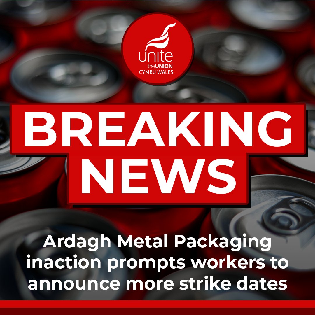 UniteWales (@unitewales) on Twitter photo Our members at Ardagh Metal Packaging in Wrexham took a first wave of strike action earlier this month, since then there has been silence from the company so we've announced further strike dates.
Time for <a href="/ArdaghGroup/">Ardagh Group</a> to do the right thing and pay up.
#ArdaghMetalPackaging Our members at Ardagh Metal Packaging in Wrexham took a first wave of strike action earlier this month, since then there has been silence from the company so we've announced further strike dates.
Time for <a href="/ArdaghGroup/">Ardagh Group</a> to do the right thing and pay up.
#ArdaghMetalPackaging