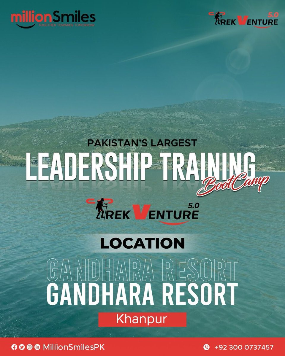 Trek Venture 5.0 - Leadership Bootcamp is coming this December on New Year eve at Gandhra Resort, Khanpur Dam
Are you Ready this winters ? STAY TUNED...

Hurry up!
Get yourself registered here.👇🏻
bit.ly/3sAGO2J
#TrekVenture #MillionSmiles #Bootcamp