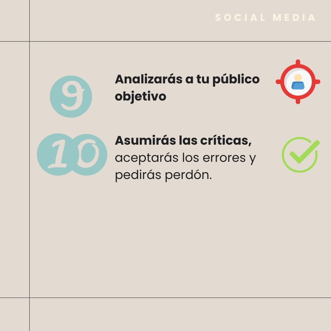 La labor del Social Media es muy importante en la comunicación de una marca, porque en redes sociales NO todo vale 🚫
✅ Hoy os traigo los 10 mandamientos que un Social Media Manager debe tener todos los días en su cabeza.

¿Se te ocurre alguno más que añadir? 👇