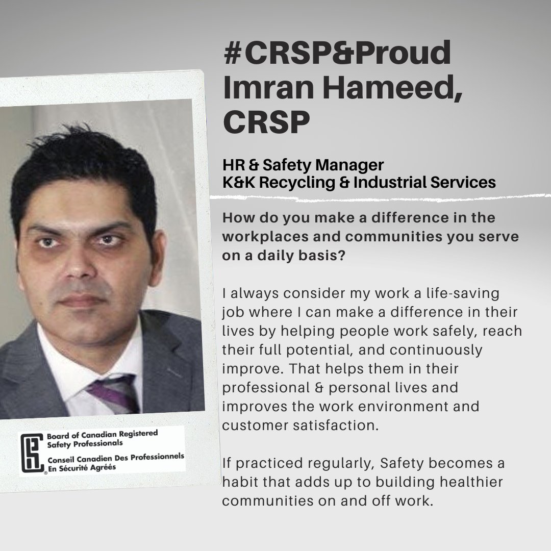 BCRSP's tweet photo. #CRSP Imran Hameed with some #wordsofwisdom #careerpath #safetypro
#valueofcertification #MondayThoughts #CRSPandProud
Are you a #CRSP or #CRST looking to be featured by the BCRSP? send Stuart an email: staylor@bcrsp.ca. https://t.co/WlySsoRBbI