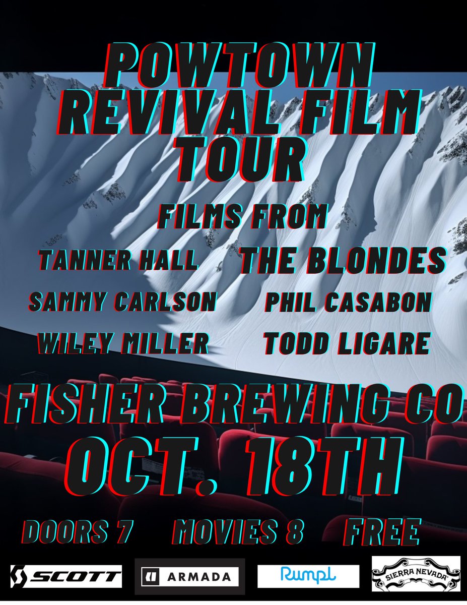 Salt Lake City!! Come on out to <a href="/FisherBrewingCo/">Fisher Brewing Co</a> on Wednesday night for some ski flicks from <a href="/SammyCskiing/">Sammy Carlson</a> <a href="/TannerHall/">Tanner Hall</a> Wiley Miller, The Blondes, <a href="/casablunt/">Phil Casabon</a> and myself