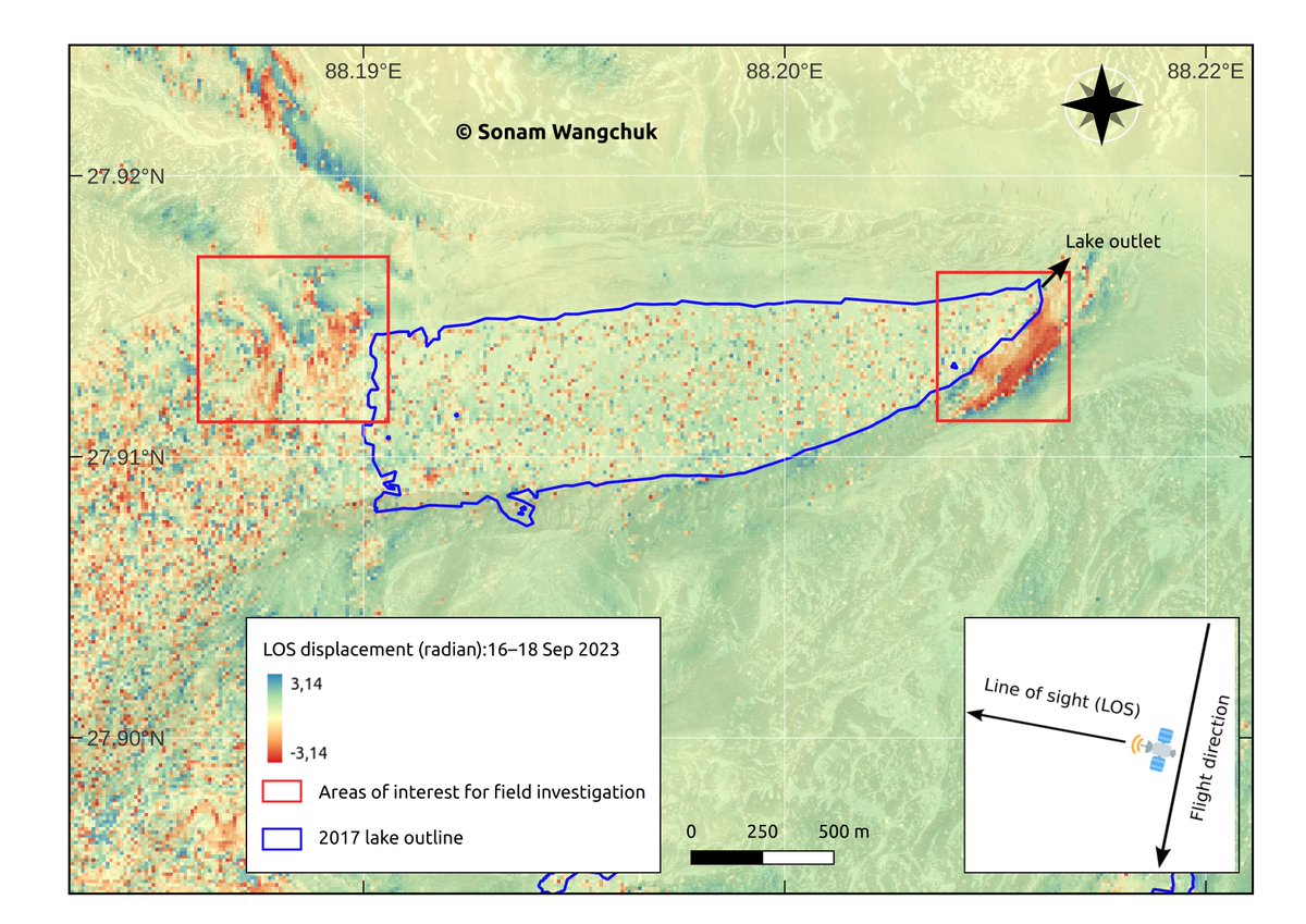 Sonam Wangchuk (@drhimalayas) on Twitter photo An interferogram from Sept 16 and 28 Sentinel-1 images shows moraine instabilities (~2 cm) at South Lhonak Lake (breached Oct 4, 2023, and sent shockwaves across Sikkim). See map for key areas for field investigation @dbyeti <a href="/know_just_ice/">Dr. Surya</a> <a href="/irfansalroo/">Irfan Rashid</a> <a href="/Rock_Avalanches/">Stuart Dunning rockavalanches.bsky.social</a> An interferogram from Sept 16 and 28 Sentinel-1 images shows moraine instabilities (~2 cm) at South Lhonak Lake (breached Oct 4, 2023, and sent shockwaves across Sikkim). See map for key areas for field investigation @dbyeti <a href="/know_just_ice/">Dr. Surya</a> <a href="/irfansalroo/">Irfan Rashid</a> <a href="/Rock_Avalanches/">Stuart Dunning rockavalanches.bsky.social</a>