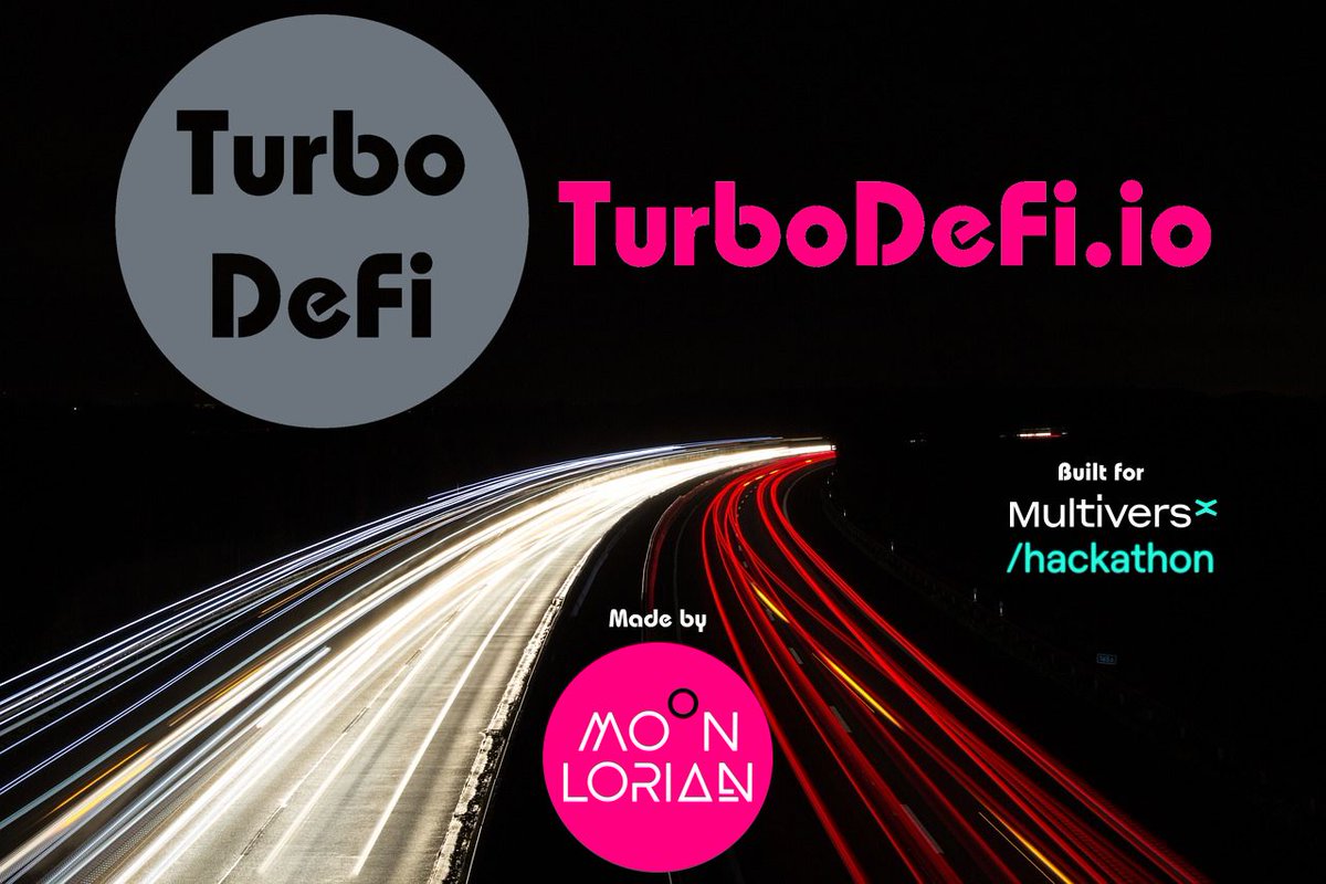 The <a href="/moonlorian/">Moonlorian</a> team presents <a href="/turbodefi/">TurboDeFi</a>, the first DeFi aggregator on <a href="/MultiversX/">Multiversᕽ</a> 🏎️

Is part of our participation at #xDay /hackathon 💻

Check more info about the project:
docs.turbodefi.io/references