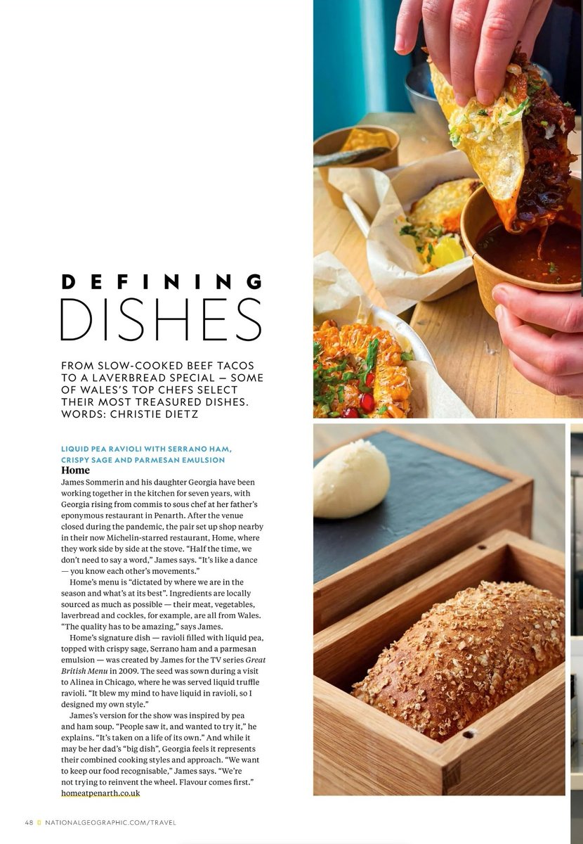 A Home signature dish in this month's National Geographic Wales-only supplement.
Our 'Defining Dish' is liquid pea ravioli with serrano ham, crispy sage and Parmesan emulsion.

'Flavour comes first!'

Planning a visit? Come see us soon: book on 029 2071 0686 or through the site.