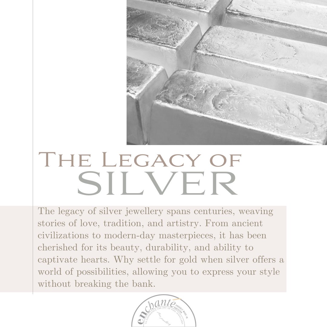 Silver, a timeless metal that has adorned generations. Its legacy in jewelry is a testament to its enduring charm. At Enchante, we continue this tradition, crafting sterling silver jewelry that captures the essence of beauty and elegance. Explore our legacy. #Silver #enchante