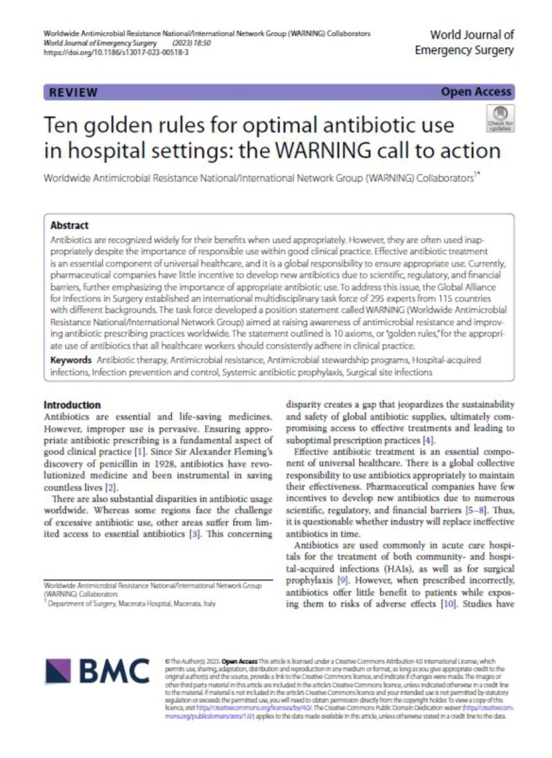 295 experts from 115 countries around the world with a global message for optimal antibiotic use in hospital settings. The #WARNING call to action Thanks to all! wjes.biomedcentral.com/articles/10.11…