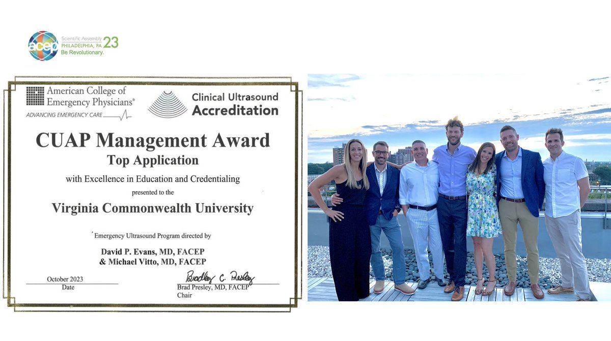 ACEP Ultrasound (@acep_eus) on Twitter photo Congratulations to <a href="/ultrasound_vcu/">VCU Ultrasound</a> - Drs. David Evans & Michael Vitto - who received the CUAP Management Award for Top Application with Excellence in Education & Credentialing! <a href="/VCUEM/">VCU EM Residency</a>
5/ Congratulations to <a href="/ultrasound_vcu/">VCU Ultrasound</a> - Drs. David Evans & Michael Vitto - who received the CUAP Management Award for Top Application with Excellence in Education & Credentialing! <a href="/VCUEM/">VCU EM Residency</a>
5/